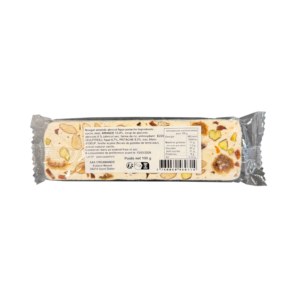Nougat Silvain - Le Gargantua nougat blanc abricot, figue et pistache