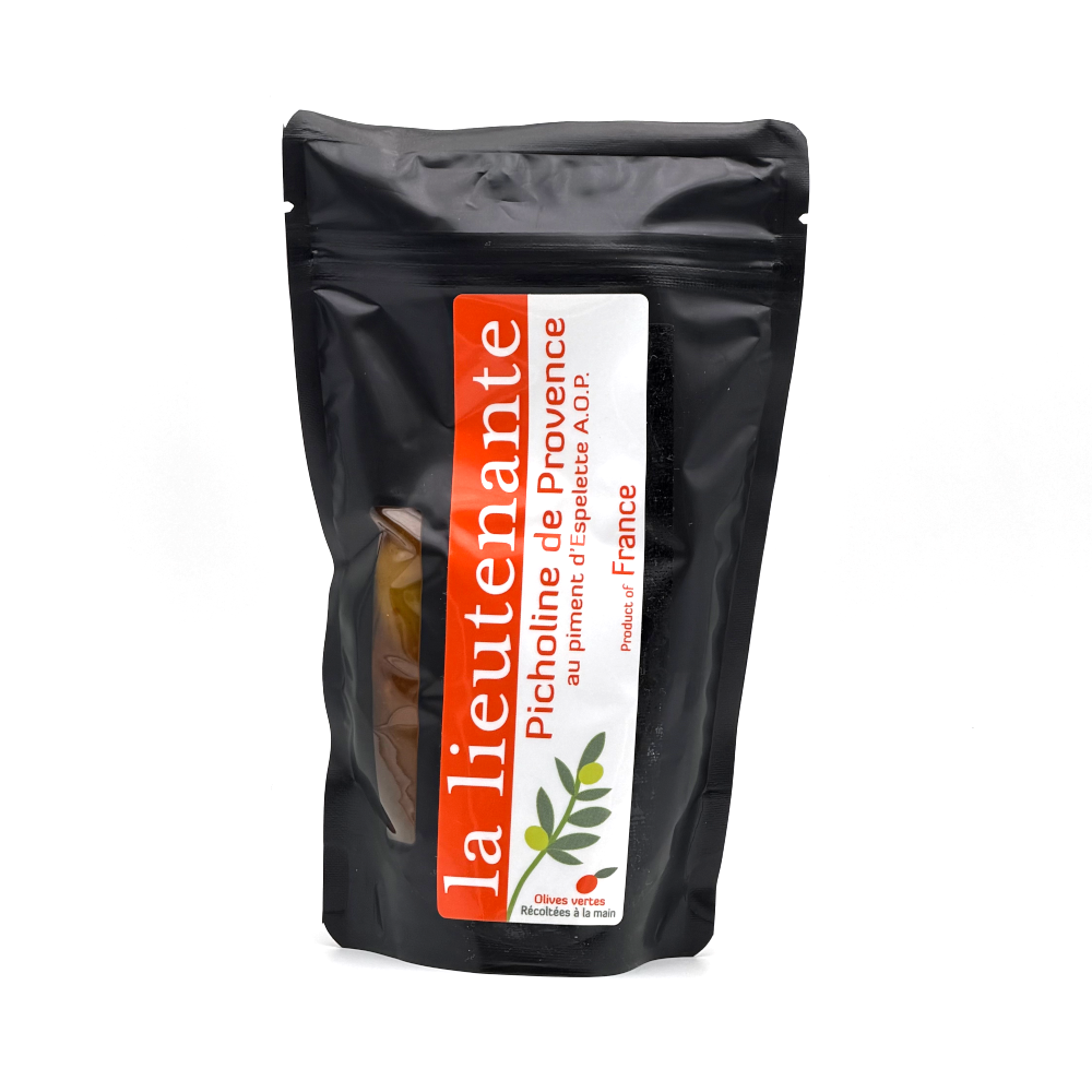 La Lieutenante - Grünen Oliven pasteurisierten - Picholine von Provence mit Espelette pfeffer