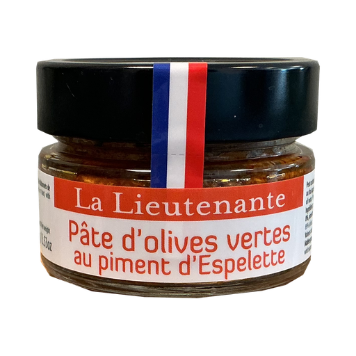 [LLPVPPEV100G] La Lieutenante - Pâte d'olives vertes au piment d’Espelette