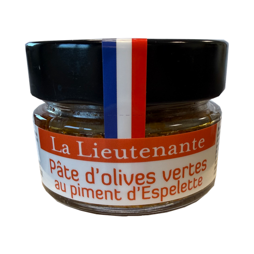 [LLPVPPEV100G] La Lieutenante - Pâte d'olives vertes au piment d’Espelette