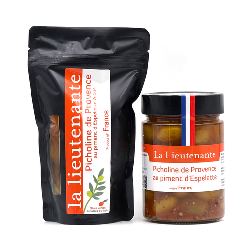 La Lieutenante - Olives vertes pasteurisées - Picholine de Provence au Piment d'Espelette